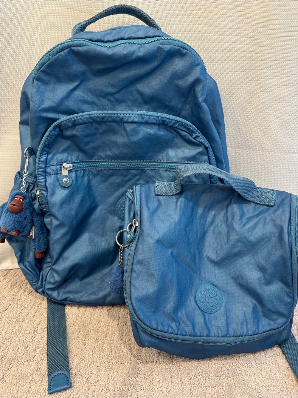 Kipling Blue Nylon Backpack with Matching Lunch Tote